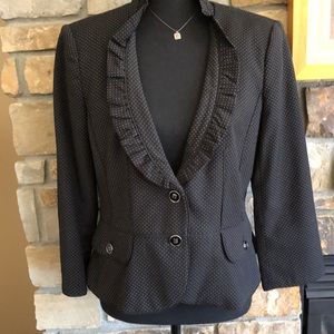 WHITE HOUSE BLACK MARKET Black Blazer with Tiny White Polkadots & ruffles 🌸